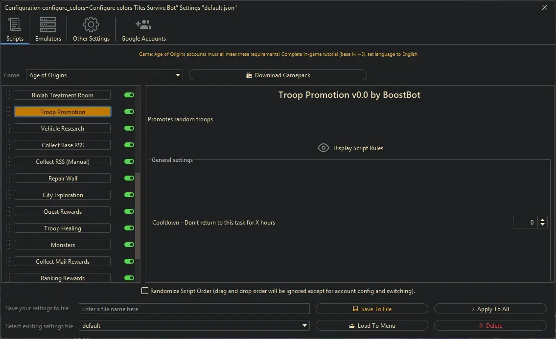 Age of Origins Bot - Troop Promotion