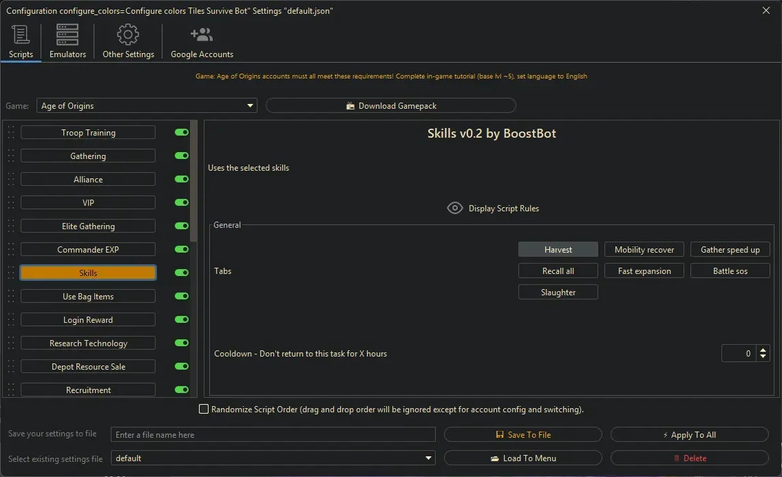 Age of Origins Bot - Skills