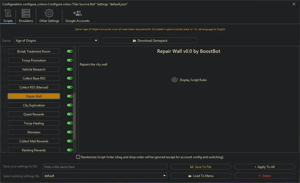 Age of Origins Bot - Repair Wall