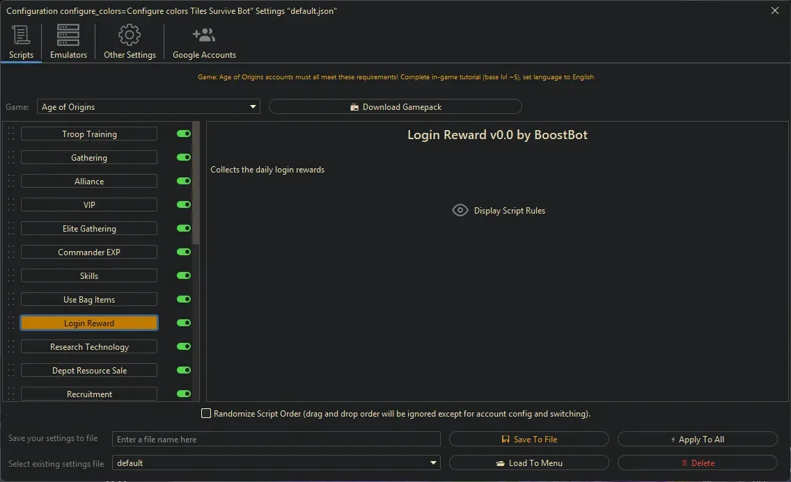 Age of Origins Bot - Login Reward