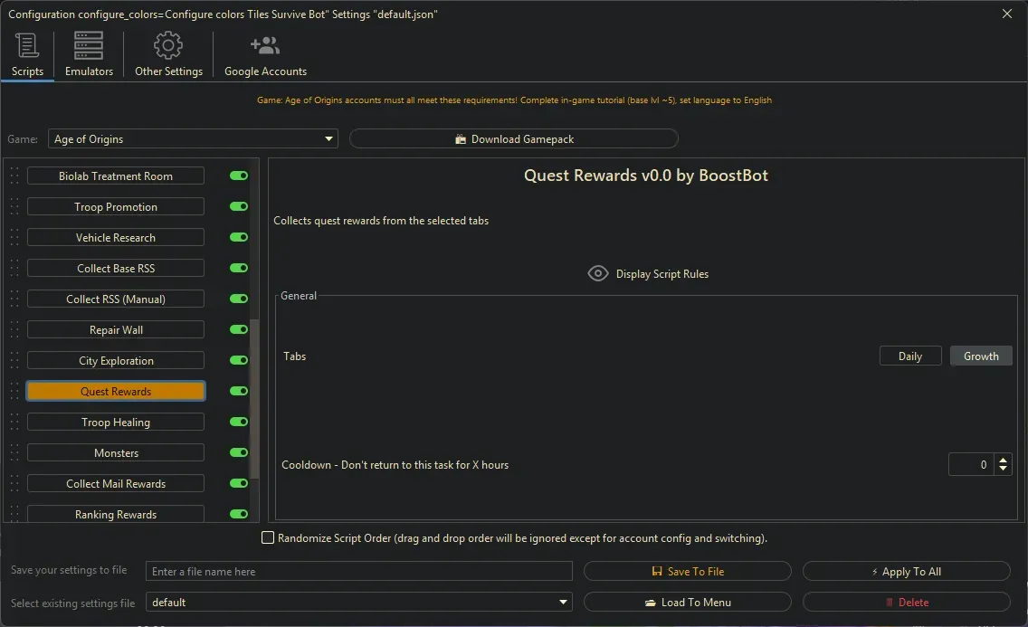 Age of Origins Bot - Quest Rewards