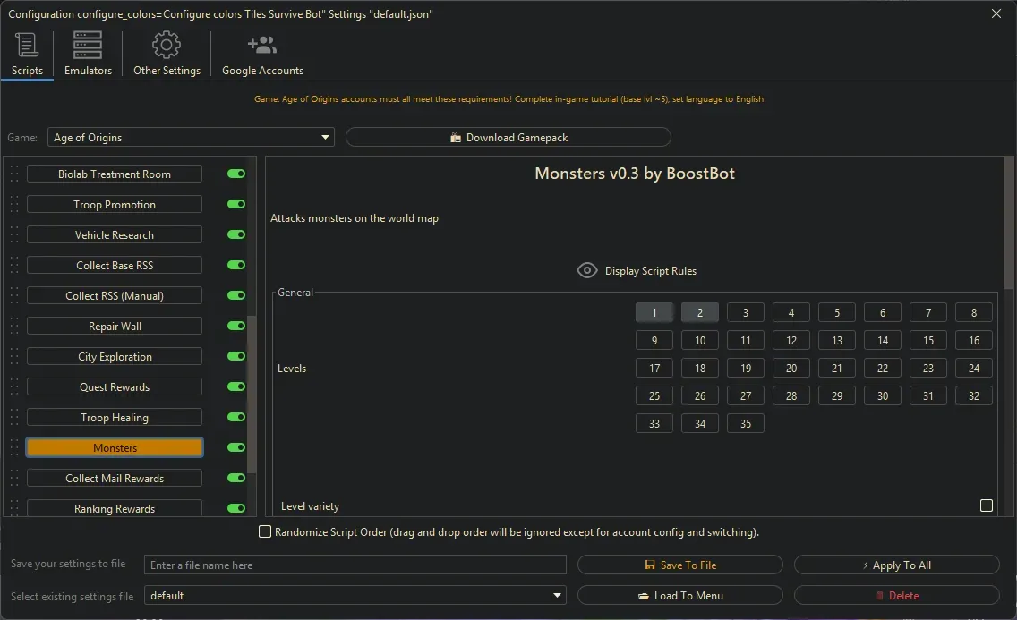 Age of Origins Bot - Monsters