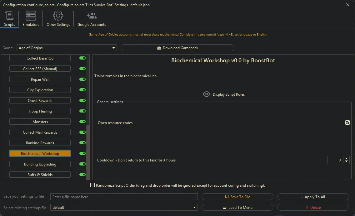 Age of Origins Bot - Biochemical Workshop