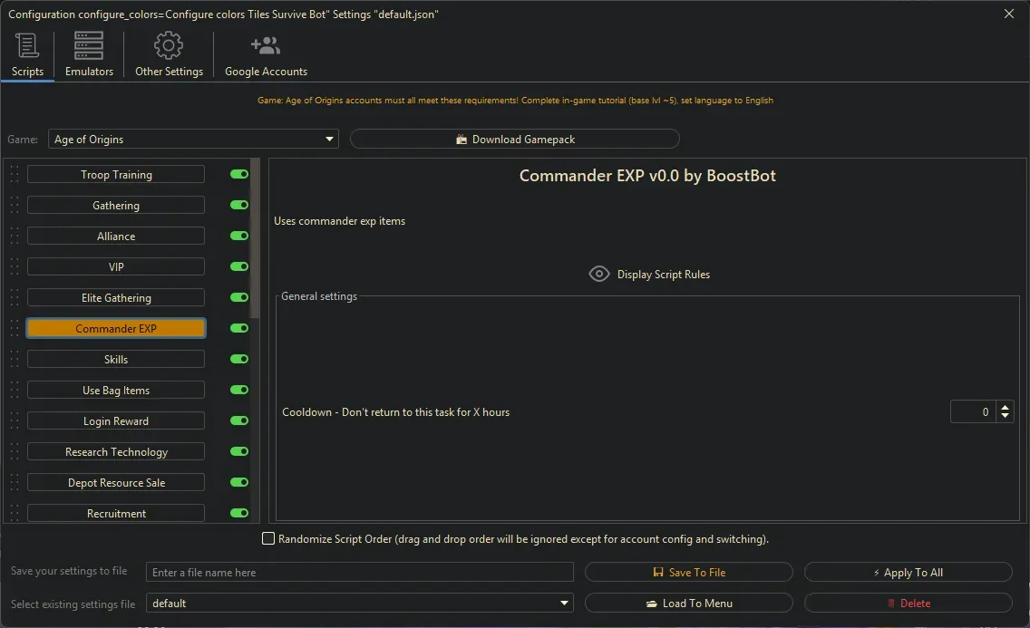 Age of Origins Bot - Commander EXP